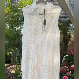 Brand New Elie Tahari  100% Cotton  Shirtdress. Eyelet Design. Size L. $425